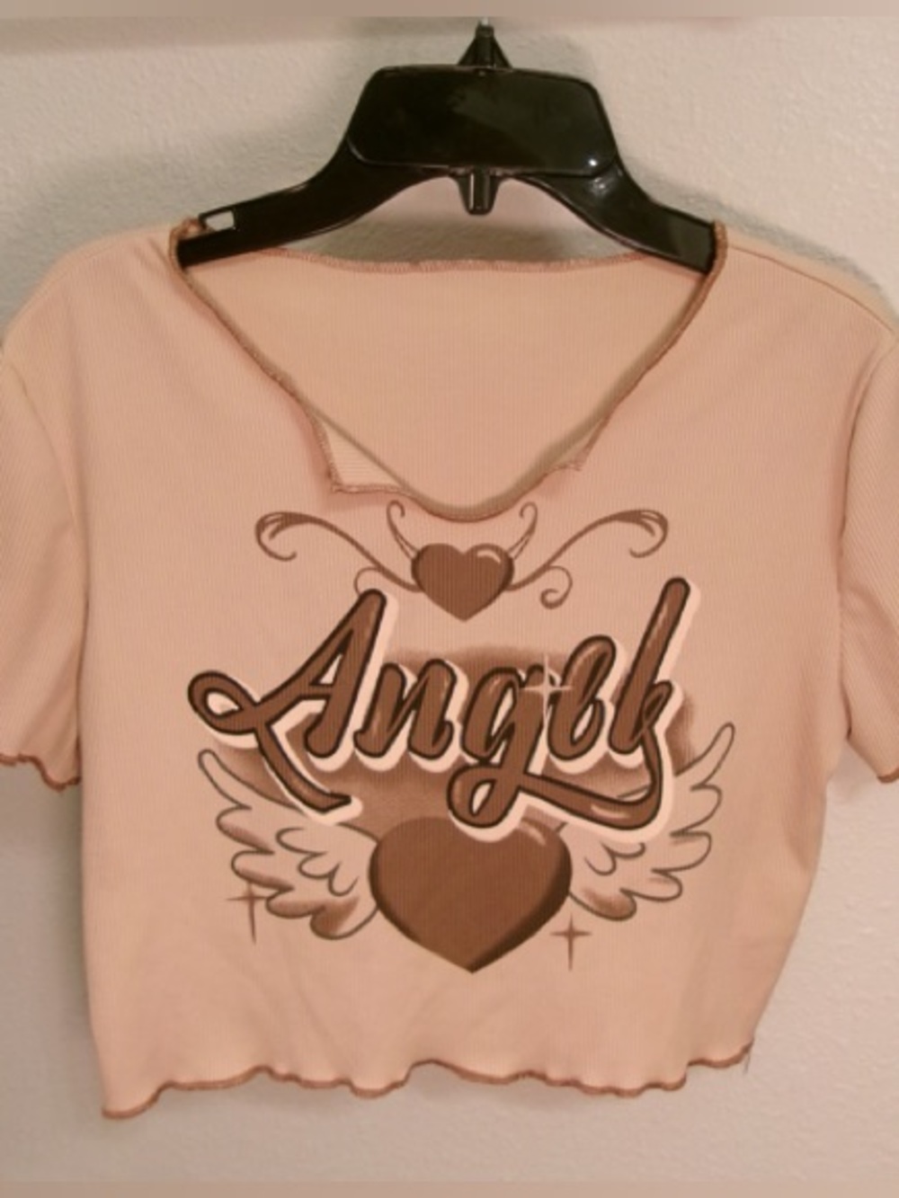 Shein Brown and Tan Angel Graphic Crop Top